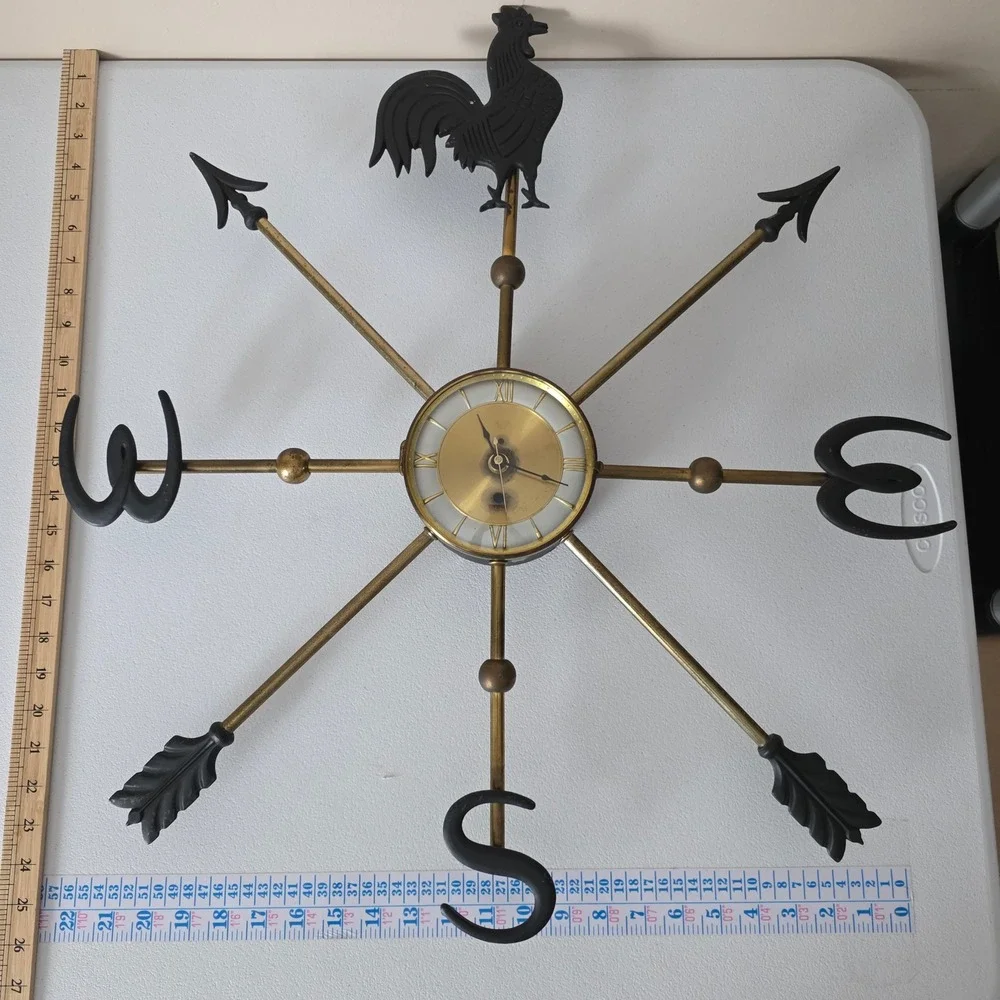 Vintage MCM Westwood Wall Clock Weathervane Rooster Sunburst Modified Battery Op